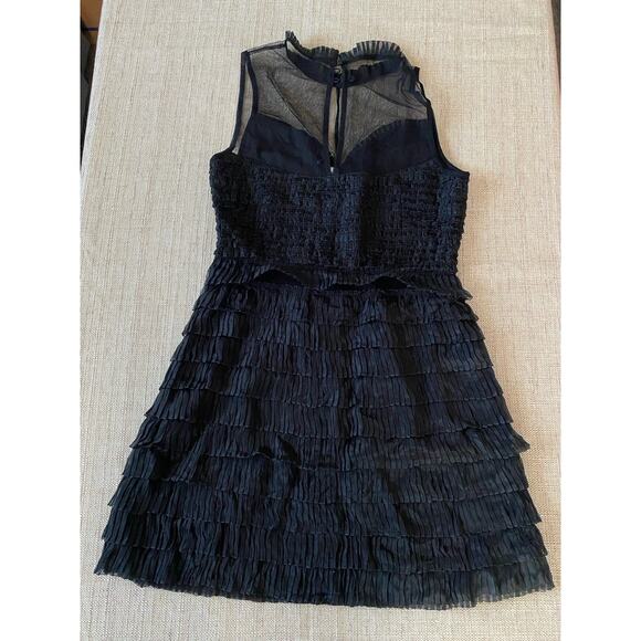 FREE PEOPLE Black Mesh Fan Ruffle Tiered Mini Cocktail Party Dress 6 - Picture 6 of 9